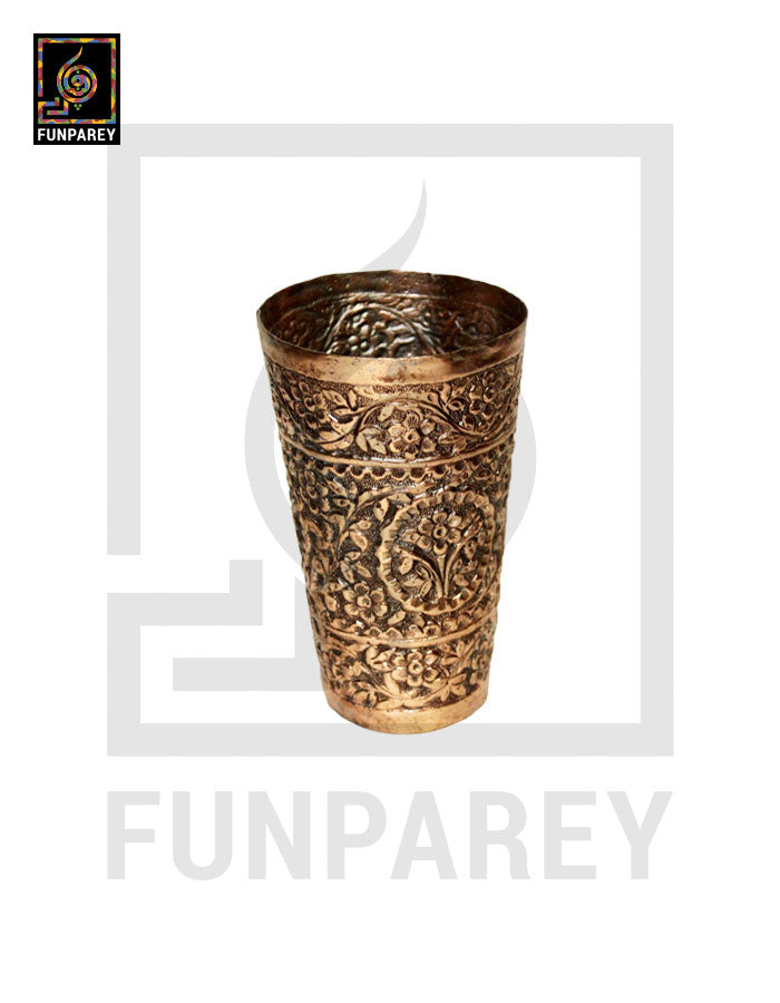 Handmade Full Copper Glass With Etched Motif Medium