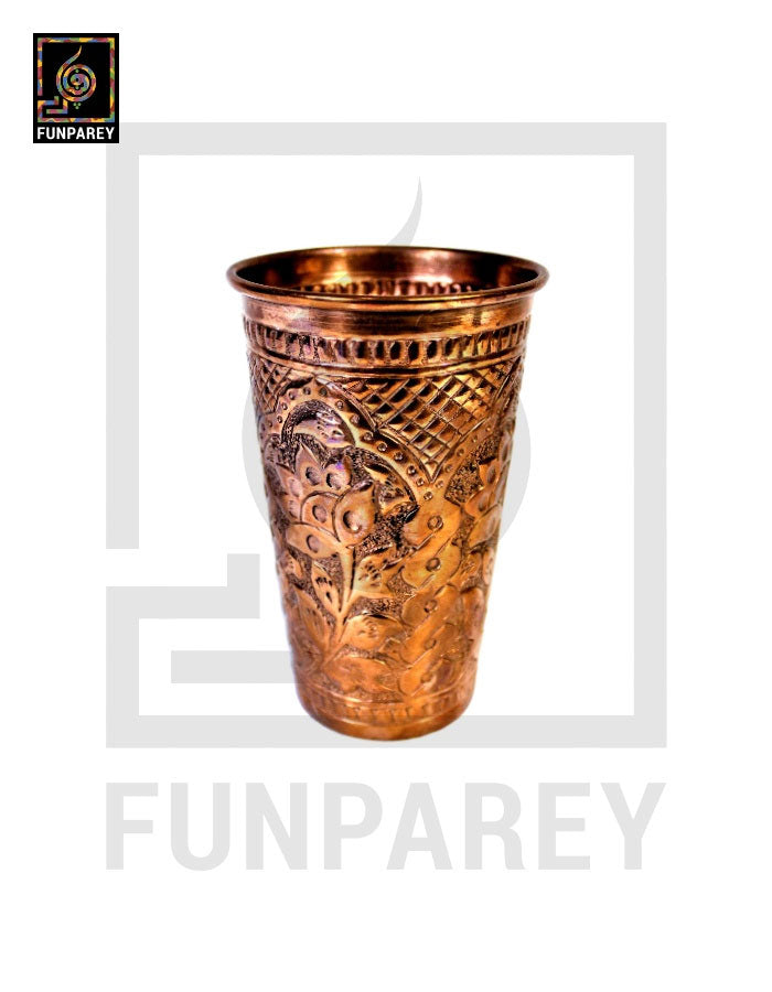 Handmade Full Copper Glass With Etched Motif Medium