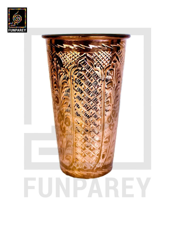 Premium Copper Drinking Glass Large Engraved