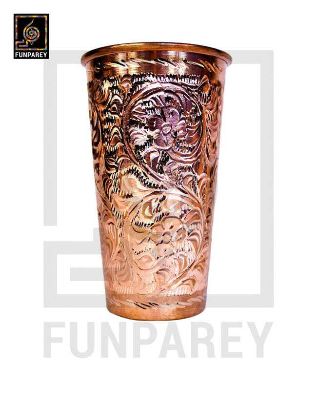 Premium Copper Drinking Glass Large Engraved Hover Image