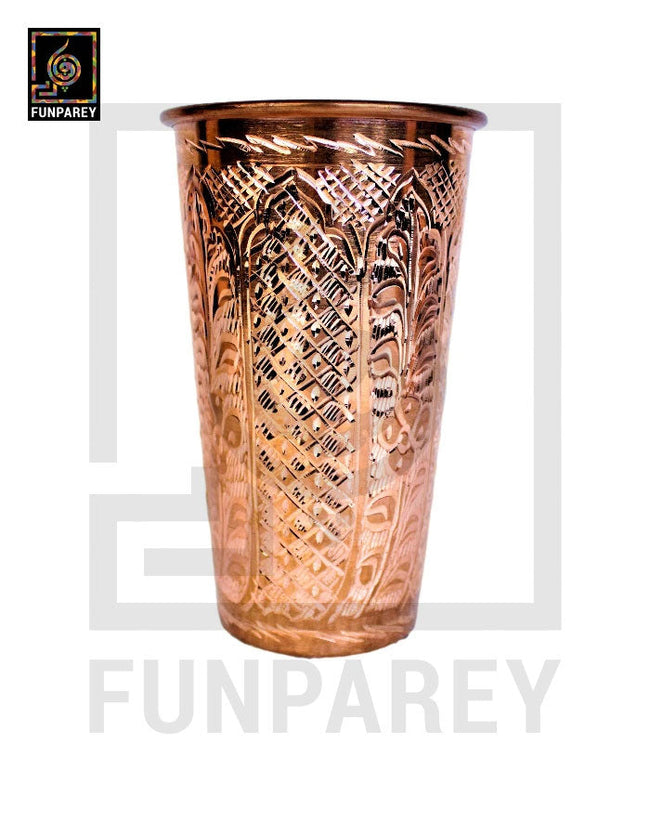 Premium Copper Drinking Glass Large Engraved Main Image