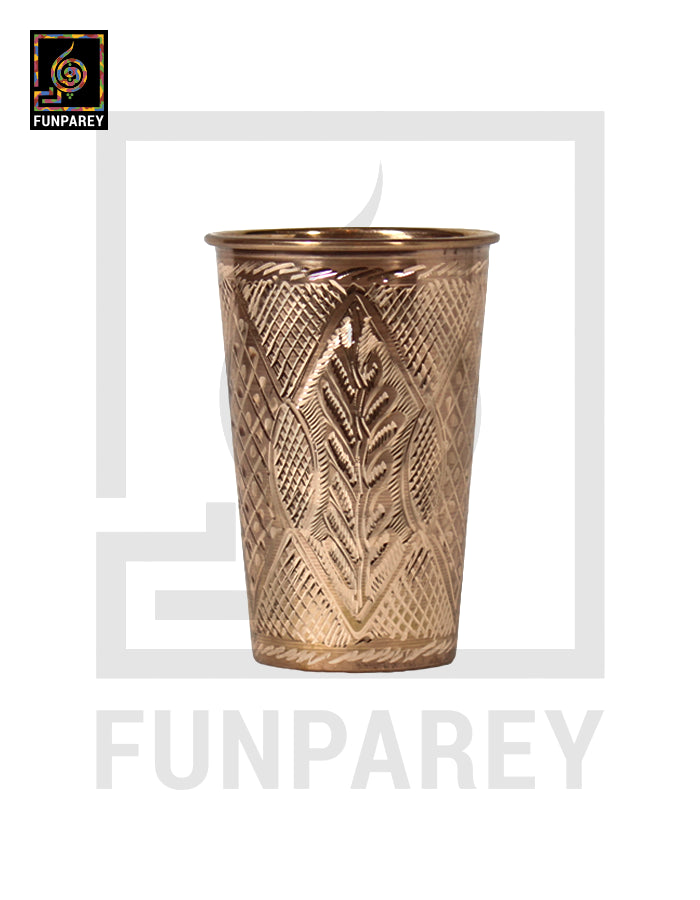 Premium Copper Drinking Glass Medium Engraved