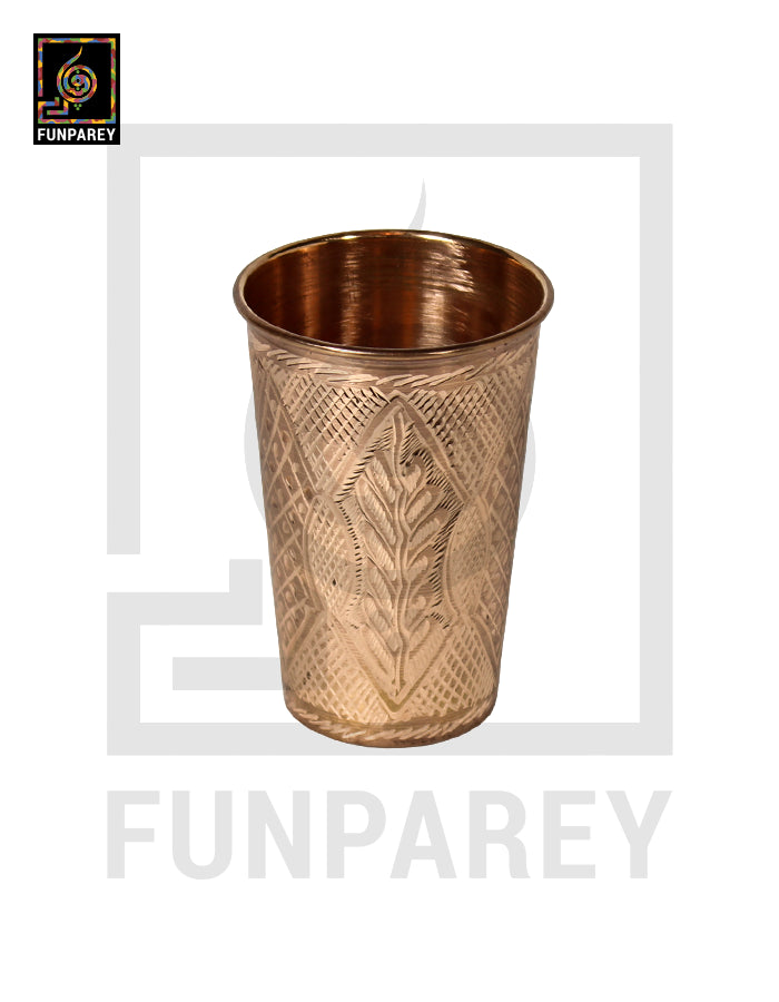 Premium Copper Drinking Glass Medium Engraved