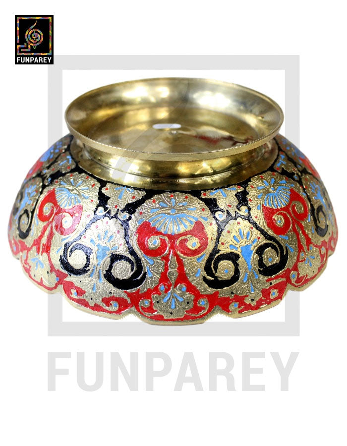 Premium Multicolor Brass Bowl 10" EXTRA LARGE with Etched Motif (MULTICOLOR)