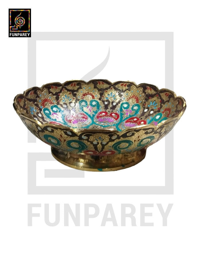 Premium Multicolor Brass Bowl 10" EXTRA LARGE with Etched Motif (MULTICOLOR)