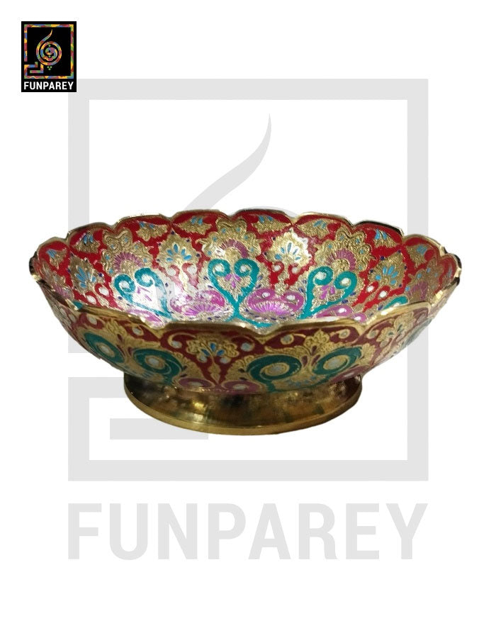 Premium Multicolor Brass Bowl 10" EXTRA LARGE with Etched Motif (MULTICOLOR)