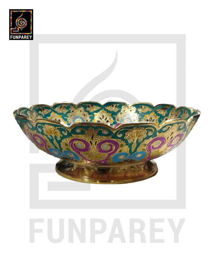 Premium Multicolor Brass Bowl 10" EXTRA LARGE with Etched Motif (MULTICOLOR)