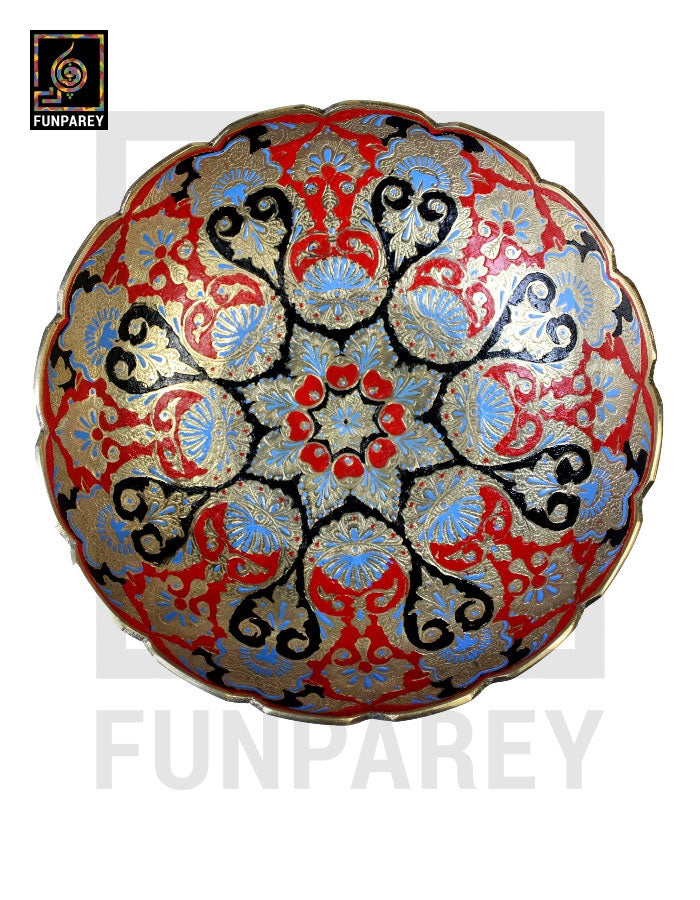 Premium Multicolor Brass Bowl 10" EXTRA LARGE with Etched Motif (MULTICOLOR)